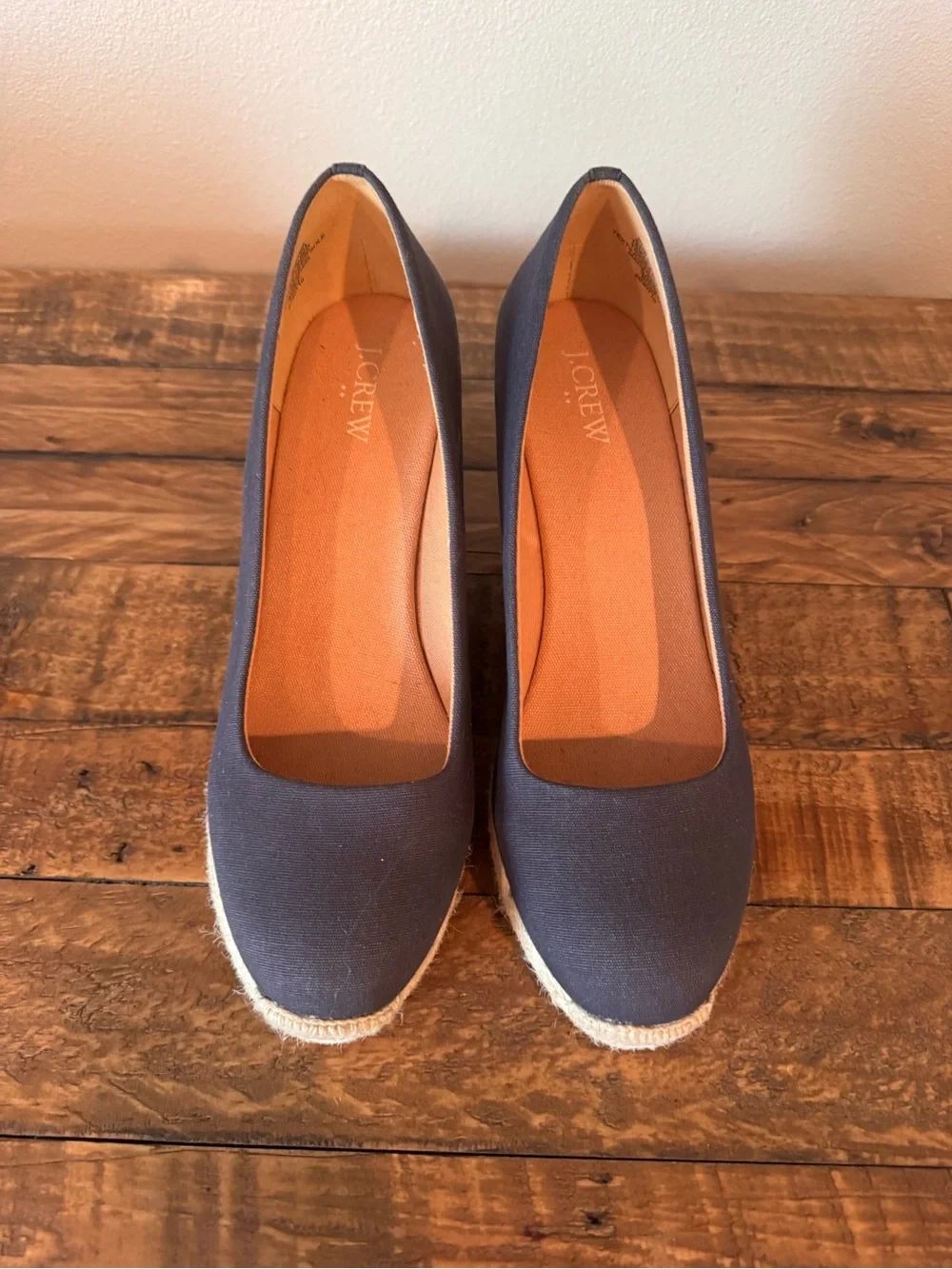 J. Crew Navy Canvas Espadrille Wedge Pumps